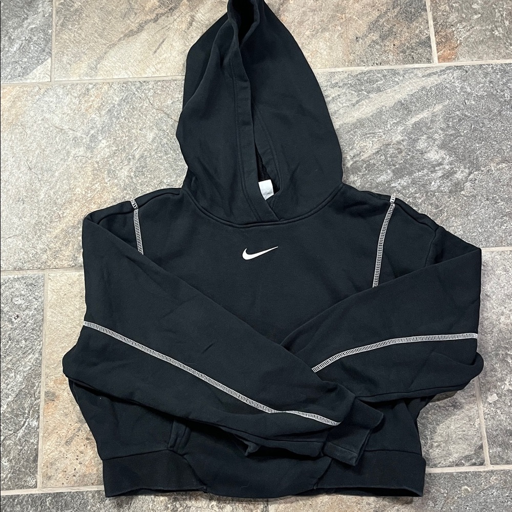 Nike women’s crop hoodie black, white stitching Small